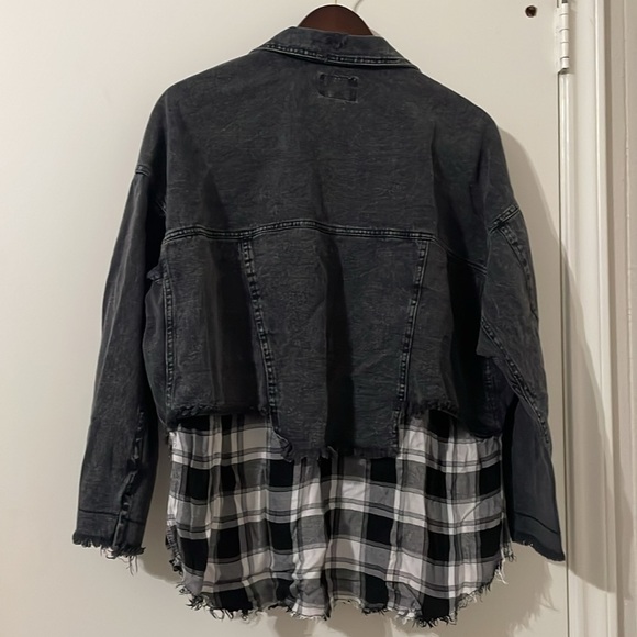 Hayden Black Jean Jacket with Plaid Detail Size M/L - Picture 2 of 6